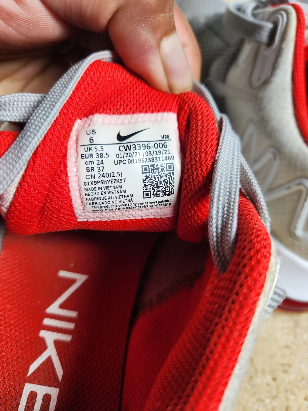 Nike Light Gray Mesh Sneakers with Gum Outsole and Coral Accents